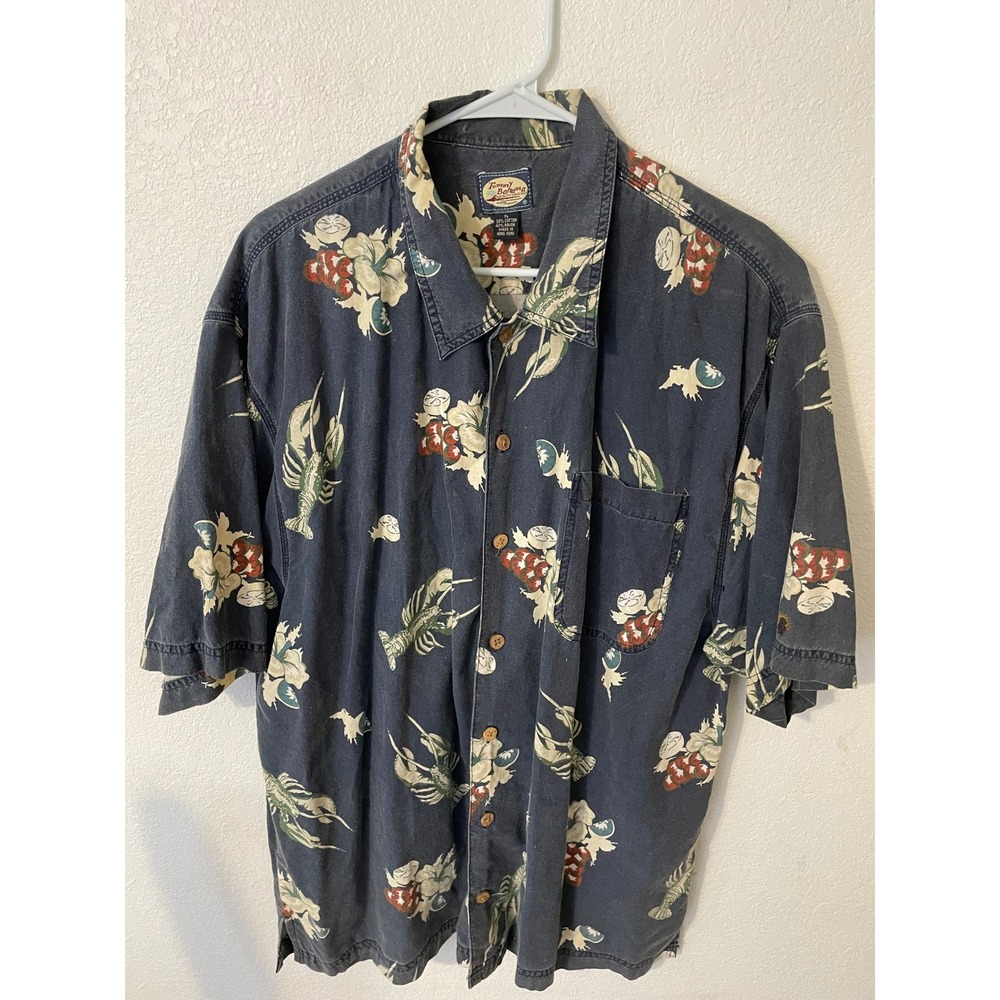 Vintage Tommy Bahama Mens Aloha Hawaiian Shirt‎ Lobster Floral Print Button Up